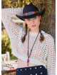 Crew Neck Perforated Ecru Long Sleeve Blouse 4752