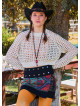 Crew Neck Perforated Ecru Long Sleeve Blouse 4752