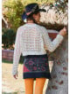 Crew Neck Perforated Ecru Long Sleeve Blouse 4752