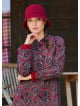 Button Detailed Lace Red Shawl Patterned Winter Dress 4733