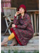 Button Detailed Lace Red Shawl Patterned Winter Dress 4733