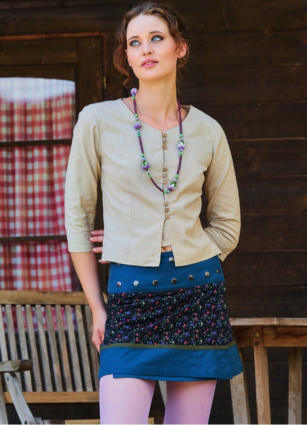 Crew Neck Half Sleeve Button Detailed Cream Winter Blouse 4785