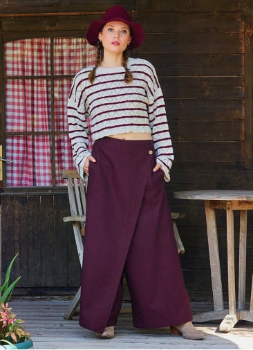 Wrapped Asymmetric Cut Button Detailed Red Women's Bohemian Trousers 4705