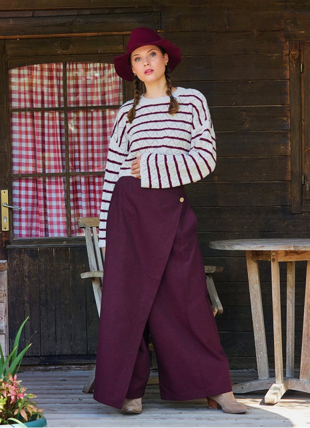Wrapped Asymmetric Cut Button Detailed Red Women's Bohemian Trousers 4705