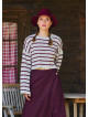 Crew Neck Above Waist Burgundy Striped Womens Sweater 4747