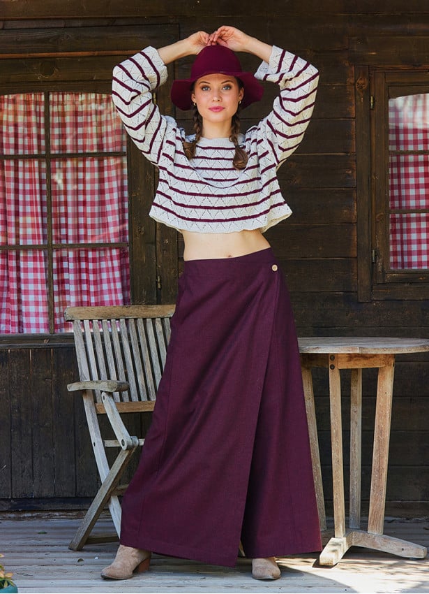 Wrapped Asymmetric Cut Button Detailed Red Women's Bohemian Trousers 4705