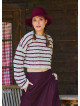 Crew Neck Above Waist Burgundy Striped Womens Sweater 4747