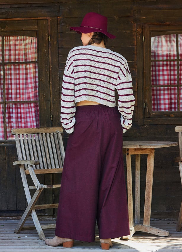 Wrapped Asymmetric Cut Button Detailed Red Women's Bohemian Trousers 4705
