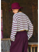 Crew Neck Above Waist Burgundy Striped Womens Sweater 4747