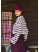 Crew Neck Above Waist Burgundy Striped Womens Sweater 4747