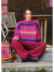 Crew Neck Bohemian Style Fuchsia Womens Sweater 4749