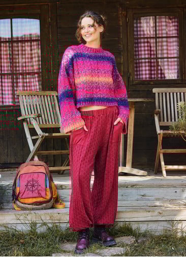 Burgundy Womens Winter Trousers with Elastic Waist and Pockets 4754