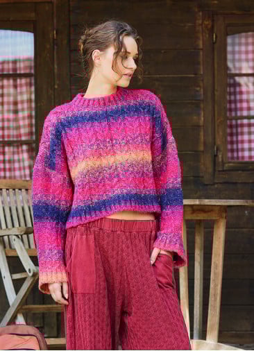 Crew Neck Bohemian Style Fuchsia Womens Sweater 4749