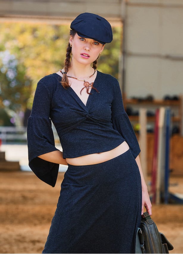 Double Breasted Half Sleeve Black Winter Blouse 4723