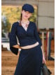 Double Breasted Half Sleeve Black Winter Blouse 4723