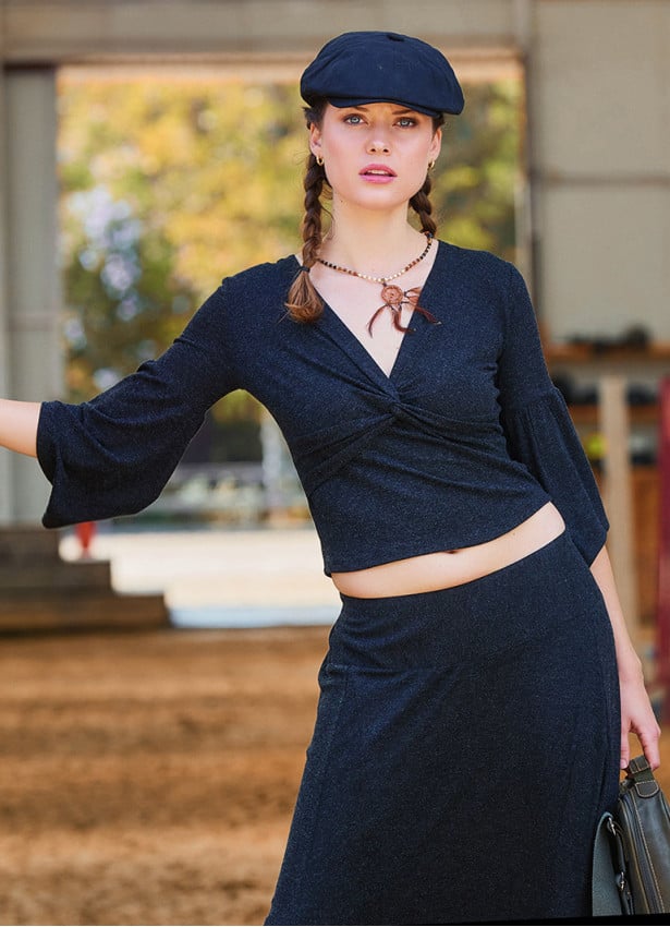 Double Breasted Half Sleeve Black Winter Blouse 4723