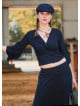 Double Breasted Half Sleeve Black Winter Blouse 4723