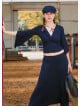Double Breasted Half Sleeve Black Winter Blouse 4723