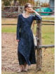 Boat Neck Tied Waist Spanish Sleeve Anthracite Winter Dress 4710