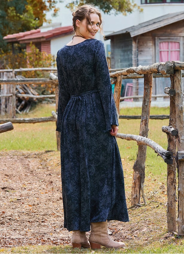 Boat Neck Tied Waist Spanish Sleeve Anthracite Winter Dress 4710