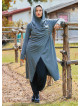 Hooded Gray Bohemian Cardigan with Thumbhole Button Detail 4695