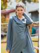 Hooded Gray Bohemian Cardigan with Thumbhole Button Detail 4695