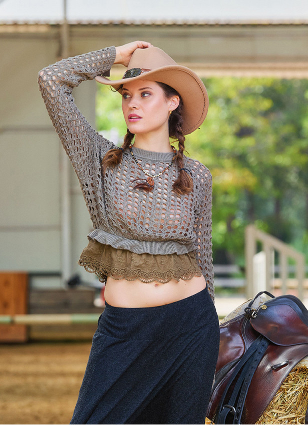 Elastic Waist Laced Brown Womens Knitwear 4751