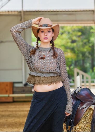 Elastic Waist Laced Brown Womens Knitwear 4751