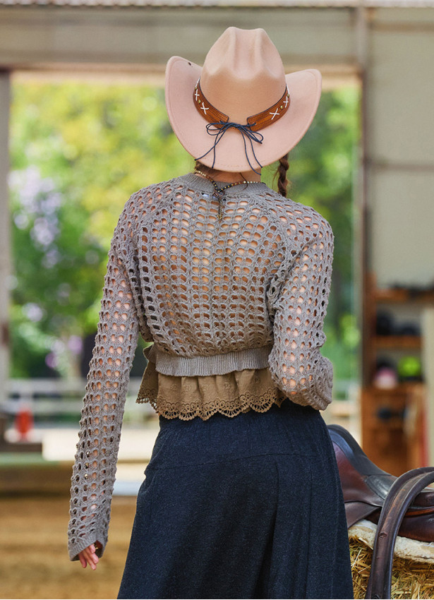 Elastic Waist Laced Brown Womens Knitwear 4751