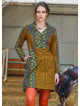 Grandad Collar Button Detailed Tie Green Floral Dress 4726
