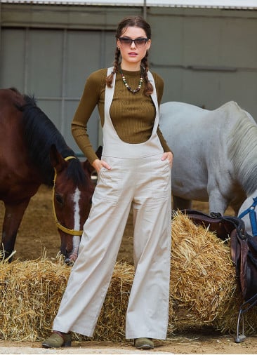 Zipper Detailed Pocket Cream Womens Summer Jumpsuit 4681