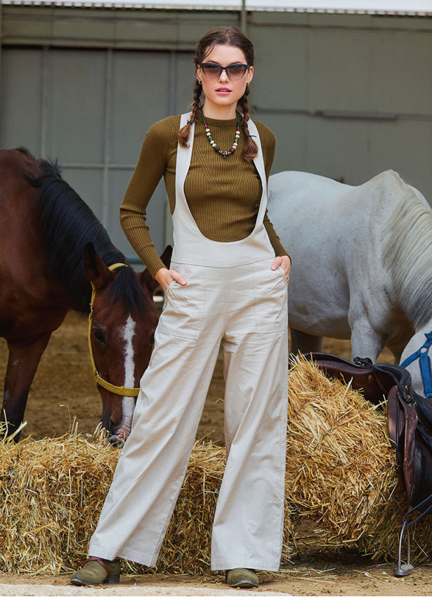 Zipper Detailed Pocket Cream Womens Summer Jumpsuit 4681