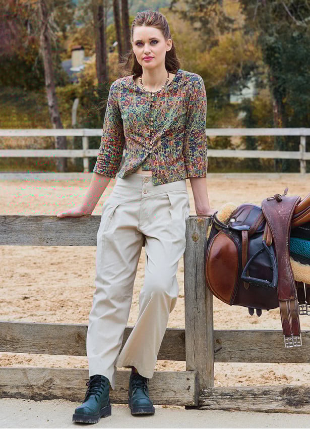 Pleated Bias Cut Buttoned Cream Bohemian Trousers 4465