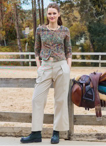 Pleated Bias Cut Buttoned Cream Bohemian Trousers 4465