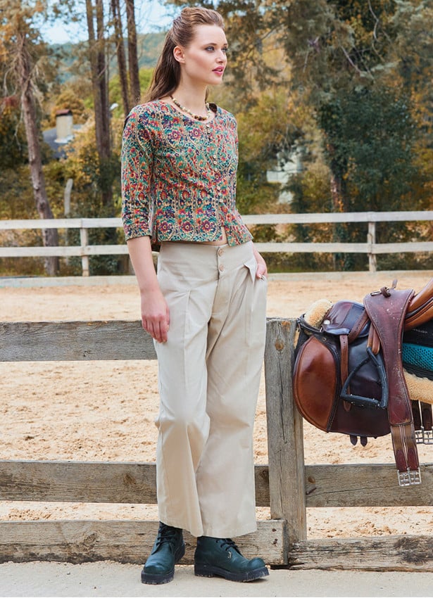 Pleated Bias Cut Buttoned Cream Bohemian Trousers 4465