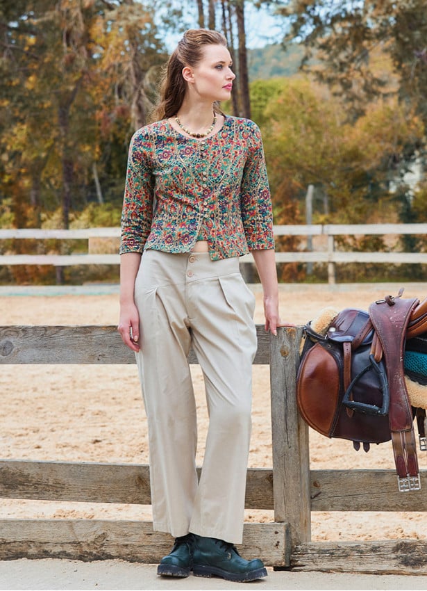 Pleated Bias Cut Buttoned Cream Bohemian Trousers 4465