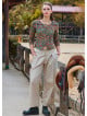 Pleated Bias Cut Buttoned Cream Bohemian Trousers 4465