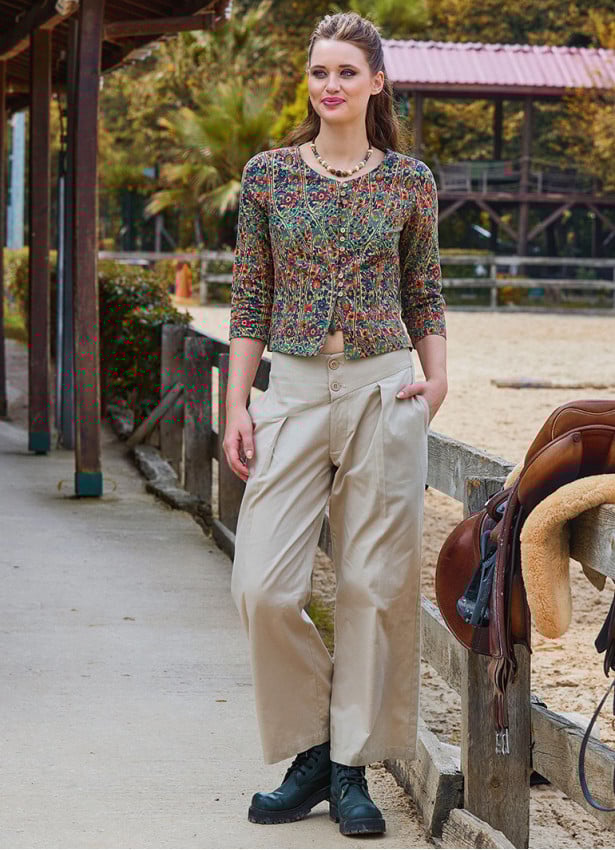 Pleated Bias Cut Buttoned Cream Bohemian Trousers 4465