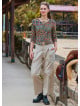 Pleated Bias Cut Buttoned Cream Bohemian Trousers 4465
