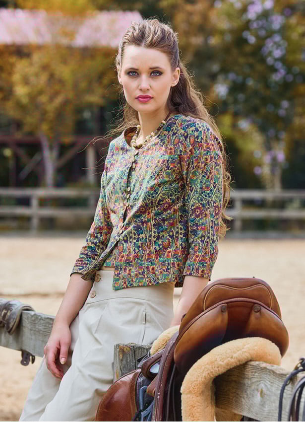Crew Neck Half Sleeve Button Detailed Green Floral Blouse 4782