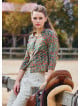 Crew Neck Half Sleeve Button Detailed Green Floral Blouse 4782