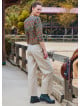 Pleated Bias Cut Buttoned Cream Bohemian Trousers 4465