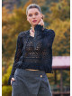 Crew Neck Tasseled Black Winter Blouse 4743