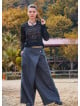 Gray Women's Bohemian Trousers with Pockets and Asymmetrical Cut and Button Detail 4706