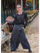 Gray Women's Bohemian Trousers with Pockets and Asymmetrical Cut and Button Detail 4706