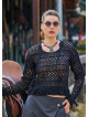 Crew Neck Tasseled Black Winter Blouse 4743