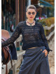 Crew Neck Tasseled Black Winter Blouse 4743