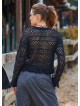 Crew Neck Tasseled Black Winter Blouse 4743