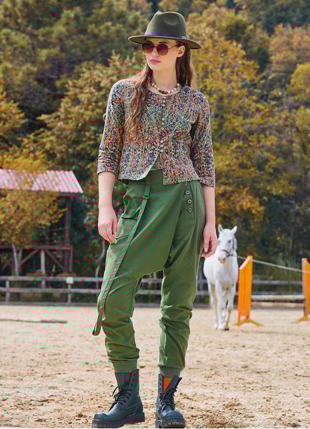 Khaki Bohemian Shalwar with Rope Detail and Elastic Waistband and Buttons 4554