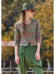 Crew Neck Half Sleeve Button Detailed Green Floral Blouse 4782